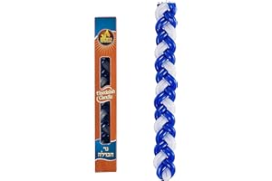 Ner Mitzvah Braided Havdalah Candle - Flat Blue and White Paraffin Wax - Shabbat Judaica Gift