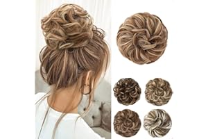 JJstar Chignon Postiche Cheveux Grande Postiches Bouclés Ondulés Chouchou Cheveux Naturel Faux Chignon Elastique pour Femmes Fille (Brun & Blond)