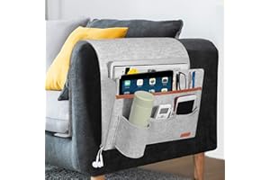 SIMBOOM Sofa Butler Sofa Bett Organizer mit 5 Taschen Hängeaufbewahrung für Handy Tabletten Zeitschriften Gläser Snacks Beutel - Hellgrau