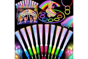 Besdiyart 10 Stück Leuchtstäbe Glasfaser, 50 Bunte mit 50 Verbindern, Knicklichter Partyzubehör, Leuchtwedel Party Set für Hochzeit Konzert Kindergeburtstag Weihnachten