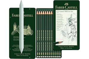 Faber-Castell 119065 Lot de 12 crayons graphite CASTELL 9000, kit art 12 pièces, contenu 8B - 2H en kit avec estompe Faber Castell 122780