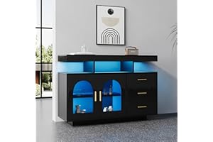 LATICO Sideboard Kommode mit 2 Türen und 3 Schubladen, 120x40x80cm 16-Farben-LED Küchenschrank Buffetschrank Cabinet Anrichte Standschrank Aufbewahrungsschrank, Wohnzimmer Esszimmer (Schwarz)