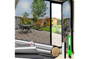 HONLONE Window Film Privacy Film For Glass Windows One Way Reflective Window Film Anti Glare Mirror Film For Window Tint Film Sun Blocker UV Film Black Silver For Home Office