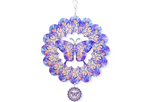SULIAO Butterfly Wind Spinners, 3D Stainless Steel Wind Spinner Hanging Decor, 12in Large Purple Wind Spinners for Yard and Garden Outdoor Metal, Clearance Ornament, Spinifity Designs Patio Art Gifts