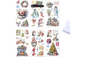BOOMTECK 6 Blatt Rub On Transfer Aufkleber Weihnachten Rub On Sticker Vintage Weihnachtsbaum Schneemann Gnome Schneeflocke Ästhetische Dekoration Weihnachten Aufkleber für Möbel Scrapbook Fenster Glas Tassen