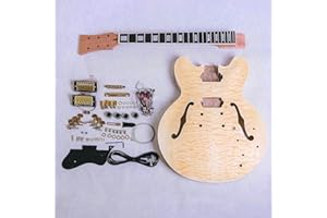 Coban Guitars Electric Semi Hollow DIY Guitar Kit ES240 Mahogany Body Quilted Maple Veneer Gold Hardware Black Fittings