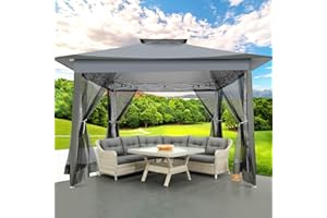 Hoteel Pavillon 3x3 Wasserdicht Stabil Winterfest Faltpavillon Pop up Pavillon mit Moskitonetz Doppeldach für Terrasse, Garten, Hinterhof,Dunkelgrau