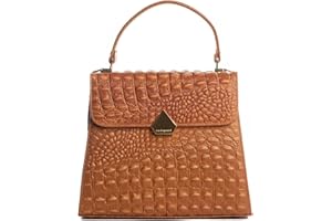 Zamponi®️ - Borsa a Mano Elegante Donna in vera pelle, stampa Coccodrillo- a Tracolla Spalla Tote Shopper Bag, Borsetta Lavoro Satchel Cartella Manico Superiore (Cuoio)