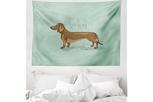 ABAKUHAUS Dackel Wandteppich, Detaillierte Welpen-Entwurf aus Weiches Mikrofaser Stoff Waschbar ohne Verblassen Digitaldruck, 150 x 110 cm, Türkis Anthrazit grau Kakao