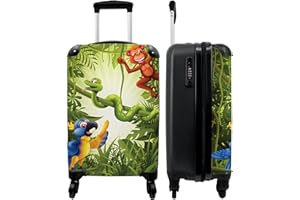 NoBoringSuitcases.com® Valise Enfant Garcon Bagage Cabine Petite Valise Cadeau - Animaux - Jungle - Vert - Coloriage - 55x35x20cm
