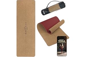 ‎ALPIDEX ALPIDEX Kork Yogamatte 183 x 61 x 0.6 cm E-Book Fitness Pilates Matte Schadstofffrei Rutschfest Tragetasche Hilfslinien Natürlicher Kork Yoga Mat