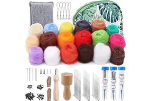 KAMAIKA Nadelfilz Set, 18 Farben Filzwolle Nadelfilzen Starter Kit Mit Filznadeln Zum Trockenfilzen Filzwolle Roving Filzwerkzeugen Für Anfänger Filzwolle Nassfilzen Filzwolle DIY Handwerk