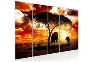 Runa Art Murali XXL Africa Tramonto 200 x 80 cm Arancia 5 Pezzi - Made in Germany - 001555a