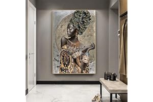 YISHUI ART Kunstwerk auf Leinwand Afrikanische Schwarze Frau Graffiti Kunst Poster Und Drucke Abstrakte Mädchen Gemälde Wandkunst Bilder Dekor 70x100cm Rahmenlos