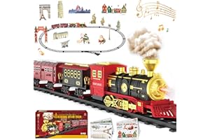 CHENBOOW Tren Juguete,Tren de Navidad,Control Remoto Juegos De Trenes De Vapor con Humo,Conjunto Navideño de Vías,Juego de Trenes Navideños,DIY Ferroviarias Juegos