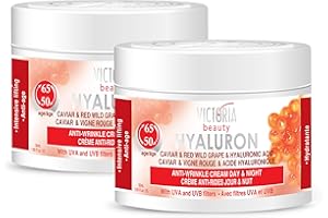 Victoria Beauty - Krem z retinolem, hialuronowy krem do twarzy przeciw zmarszczkom i cieniom pod oczami, krem nawilżający z kawiorem i kwasem hialuronowym dla kobiet i mężczyzn od 50 lat (2 x 50 ml)