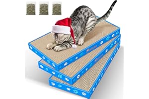 Petslucent Cat Scratching Board, Corrugate Cat Scratcher for Indoor Cats with Box, Scratch Pad with Catnip, Cardboard Double-Sided Usability (3PCS)