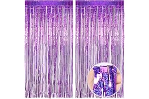 ‎O-KINEE O-Kinee Lametta Vorhänge Lila Glitzer, 2 Stück Metallische Glitzervorhang Fringe 1m x 2m, Glitzer Tinsel Curtain, Folienfransen Vorhang für Weihnachtsbaum Geburtstage Festivals Party ​Bühnendekor