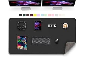 METEOROCK Tappetino da Scrivania in Pelle Pu 120 x 60 CM - Tappetino Antiscivolo per Scrivania, Tappetino per Computer per Tastiera e Mouse, Tappetino Impermeabile per Scrittura da Scrivania (Nero)