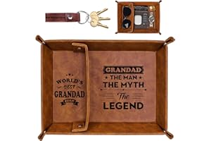 FUNISTREE Christmas Valet Tray Gifts for Grandad from Grandchildren, Bedside Organiser Tray Best Grandads Secret Santa Gifts, Advent Calendar Xmas Presents Nightstand PU Leather Tray for Men's Accessories