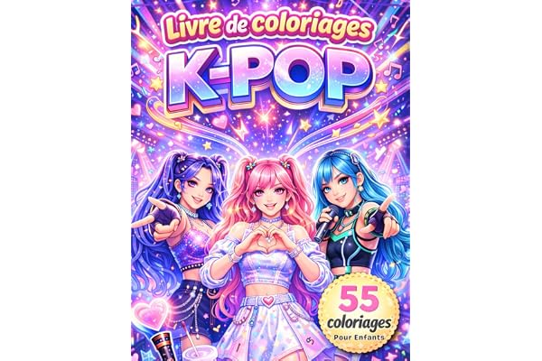 Livre de Coloriages K-POP Pour Enfants: Cahier de coloriage K-POP avec 55 dessins uniques à colorier, activité créative sans écran, univers fun et ... danse, looks tendance, idée cadeau fille