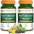 Pure Nutrition Testosterone Supplement for Men with Tribulus, Gokshura, Ashwagandha, Safed Musali, Kaunch Beej & Ginseng, Supports Energy, Stamina & Strength, 120 Veg Tabs (60 x 2)