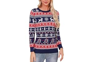 Gyabnw Jersey Navidad Familia Hombre y Mujer Suéter de Navidad Redondo Pullover de Punto de Navidad Clásico Sweater Lindo Suéter Navideño para niña∋ños Parejas para Otoño Invierno