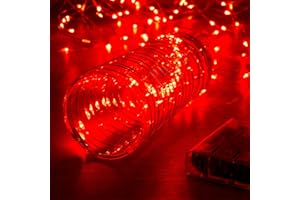 Ariceleo 1 paquete de luces de cadena de 16.4 pies con temporizador, rojo con modo de parpadeo sincronizado, luces de hadas alimentadas por pilas, 50 LED, ideal para Navidad, dormitorio, fiesta, boda