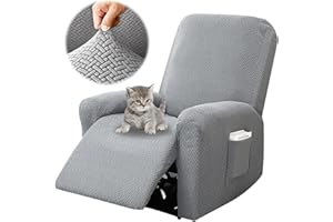 Chingcoo 4-Teilig Sesselbezug, All-Inclusive Sesselschoner für Relaxsessel, Sesselschoner für Fernsehsessel, Komplett Sesselbezug, Stretch Sessel Überzug mit Taschen (Hellgrau)