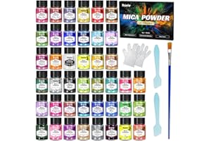 ROIZEFAR Polvere di Mica - Pigmento di Resina Epossidica 42 Colori, Colorante per Sapone, Colorante in Polvere Metallico per la Creazione di Gioielli, Bombe da Bagno, Candele, Nail Art (5 g per Bottiglia)
