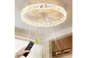 NIORSUN 40CM LED Ceiling Fan with Lights and APP Remote, 3000K/4500K/6000K Stepless Dimmable Low Profile Ceiling Fan, Flush Mount Ceiling Fan,6 Speeds Ceiling Fan Light for Bedroom Living Room（White）