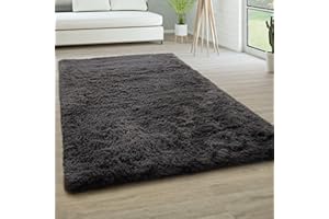 ‎PACO HOME Paco Home Dywan Shaggy Do Salonu Futrzany Sztuczne Futro Z D逝gim W這siem Jednokolorowy, Rozmiar:60x100 cm, Kolor:Antracyt