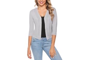 Sykooria Cárdigan Mujer Bolero 3/4 Mangas Chaqueta Punto Corto Elegante Bolero de Punto Mujer en V Botones para Fiesta Vacaciones Diariamente