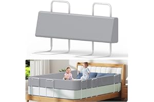 Kidsgigglz Sponda Letto Bambini, Barra Letto Bambini Anticaduta, Barriera di Sicurezza Letto per Bambini, Paracolpi Letto, 5 Fori, Regolabile in Altezza, Protezioni Laterali -100cm, Lino Grigio