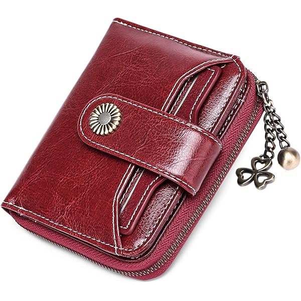 Portemonnee voor dames, RFID-blokkering, echt leer, damesportemonnees met ketting, portemonnee met meerdere compartimenten voor vrouwen met dubbele ritssluiting, kleine tweevoudige damesportefeuilles