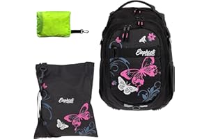 Elephant Schulrucksack Jungen Mädchen ab 3. Klasse Schule Tasche Brustgurt Schultasche Rucksack mit Sportbeutel Attach Bag und Regenhülle Premium 3 Teile Set Auswahl rtp