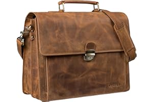 STILORD "Stanley Maletín Hombre Piel con Cerradura Ordenador Portátil 17 Pulgadas Bolso de Negocios Cuero Genuino Bolsa de Hombro Trabajo Grande Color:sepia - marrón puro