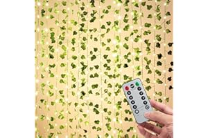 ZENOVATE Lierre Artificiel Guirlande Lumineuse Chambre, 10M Guirlande Lierre Lumineuse, 100 LEDS Guirlande Lumineuse Pile Intérieure et Extérieure, 8 Modes D'éclairage, Faux Lierre Decoration Chambre