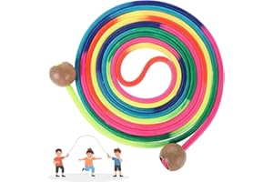 NOKWOCY Skakanka dla wielu graczy, 5 m, w kolorach tęczy, długa skakanka dla dzieci z drewnianym uchwytem kulkowym, do szkoły, uprawiania sportu, aktywności na świeżym powietrzu