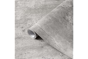 Fantasnight Grey Self Adhesive Wallpaper 60x600cm Concrete Effect Sticky Back Plastic Industrial Cement Vinyl Wrap Peel and Stick Kitchen Worktop Covering Sticky Back Plastic Furniture Sticker