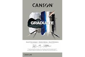 Canson Graduate Mixed Media grigio, album da disegno collato lato corto, A3, 30 fogli, due lati, ruvido e liscio, 220g/m