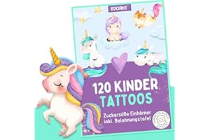 BJORKI® 100+ tatuaży dziecięcych dla dziewczynek – certyfikowane, przyjazne dla skóry tatuaże dla dzieci – na urodziny dziecka – ogromny jednorożec tatuaż dla dziewczynek – prezent dla dziewczynek