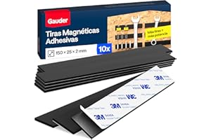 GAUDER Cinta magnética adhesiva - Potentes tiras magnéticas para objetos metálicos - Cintas magnéticas precortadas con adhesivo (10 piezas - 15 cm x 2 mm x 2 mm)