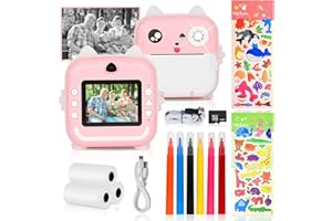 Jirmerp Kinderkamera Sofortbildkamera,KinderKamera 1080P-HD, 2,4 Zoll Display Kamera Kinder mit Druckpapier,32G TF Karte,Farb-Pinselstiften Kinder DigitalKamera Weihnachten Geschenk