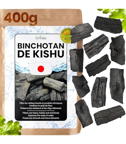 Charbon Actif Purificateur Eau X5 Japonais Filtre L'eau du Robinet. Kishu Binchotan 100% Naturel de Chêne Ubamegashi Wakayama au Japon. Charbon Vegetal Bio Purification Eaux Carafe Bouteille Gourde