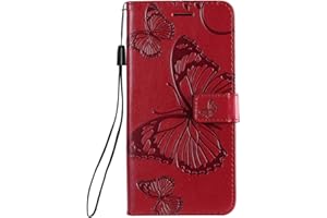 DENDICO Cover per Galaxy A10 / Galaxy M10, Pelle Portafoglio Custodia per Samsung Galaxy A10 / Galaxy M10 Custodia a Libro con Funzione di appoggio e Porta Carte di Credito - Rosso