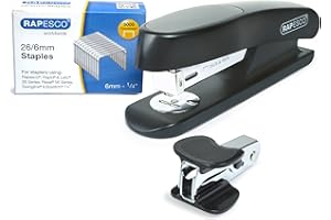 Rapesco 1472 ECO Sting Ray Stapler, R4 Staple Remover and 5000 x 26/6 mm Staples, 20 Sheet Capacity, Antibacterial Protection, Black