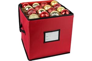 Mu Mianhua 64 Compartment Christmas Baubles Storage Box With Dividers Xmas Ornaments Storage Container Oxford Cloth Christmas Ornaments Storage Box, Red