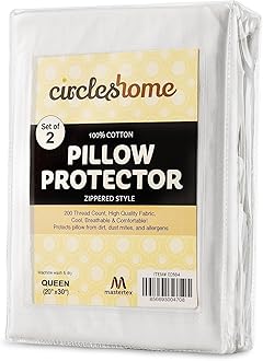 100% Cotton - Pillow Protector - Zippered Style - Set of 2 - 200 Thread Count Queen (20x30") AD