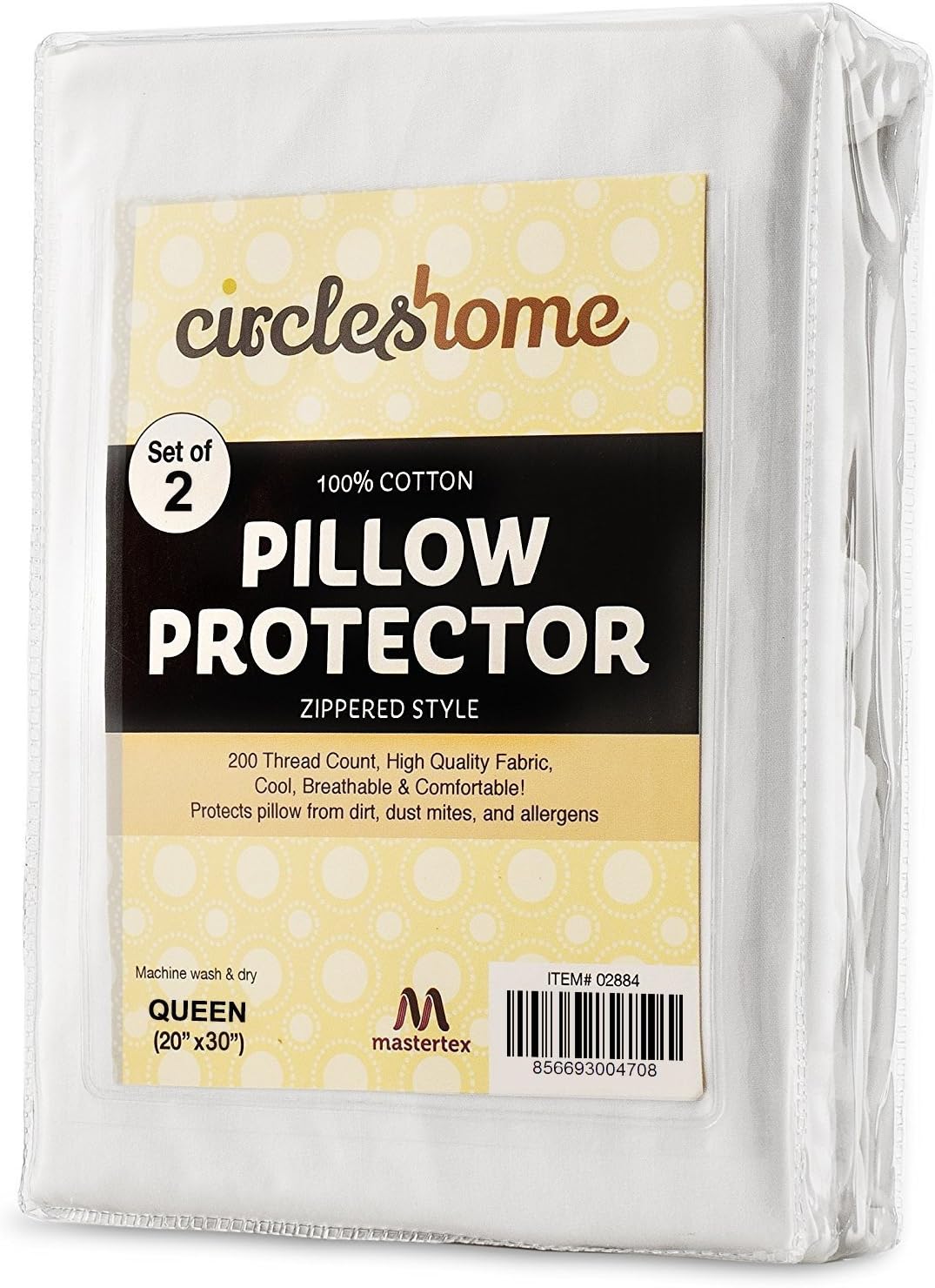 100% Cotton - Pillow Protector - Zippered Style - Set of 2 - 200 Thread Count Queen (20x30") AD